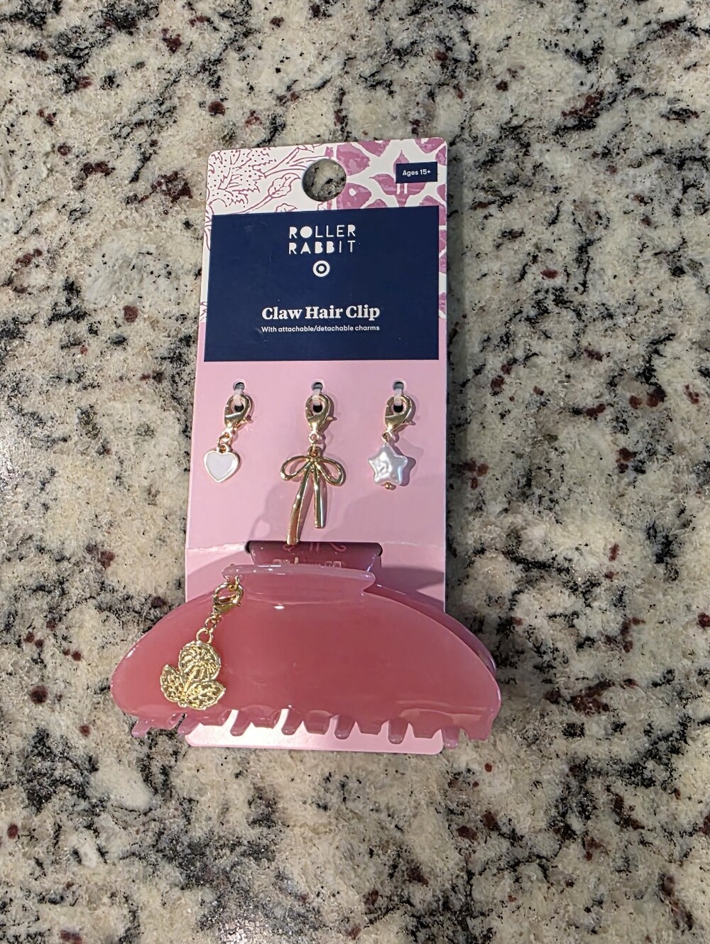 Roller Rabbit x Target Pink Acrylic Claw Clip with Gold Beach Charms NWT